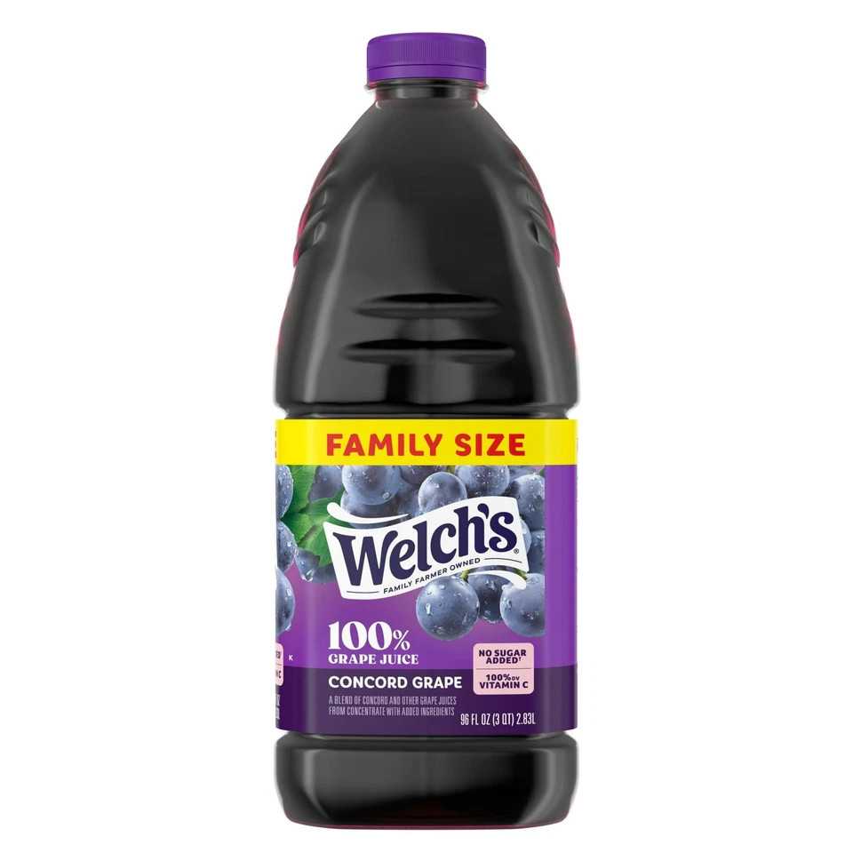 Welch’s 100% Grape Juice, Concord Grape, 96 fl oz Bottle