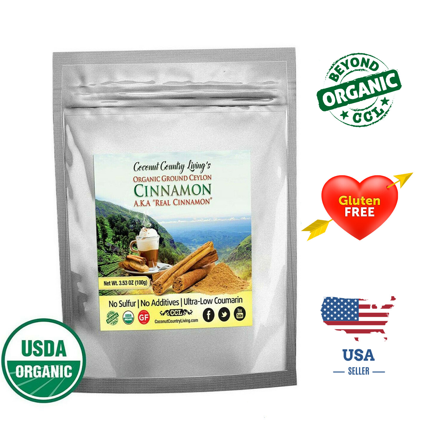 1 lb Organic Ceylon Cinnamon Powder Ground, Raw, True Cinnamon from Ceylon, Prem