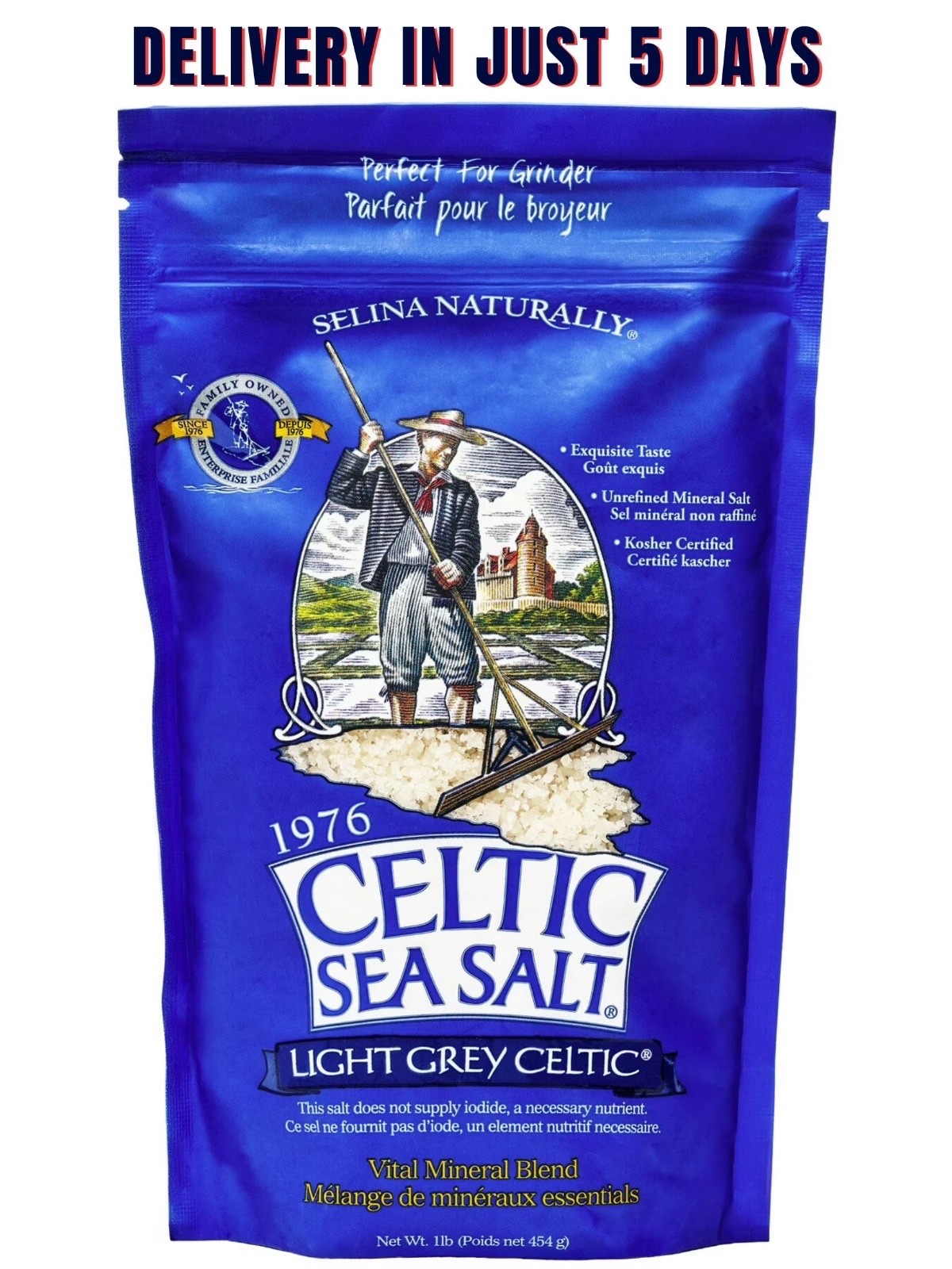 Light Grey Celtic Sea Salt Pound Resealable Bag–Additive-Free,Gluten-Free,454G