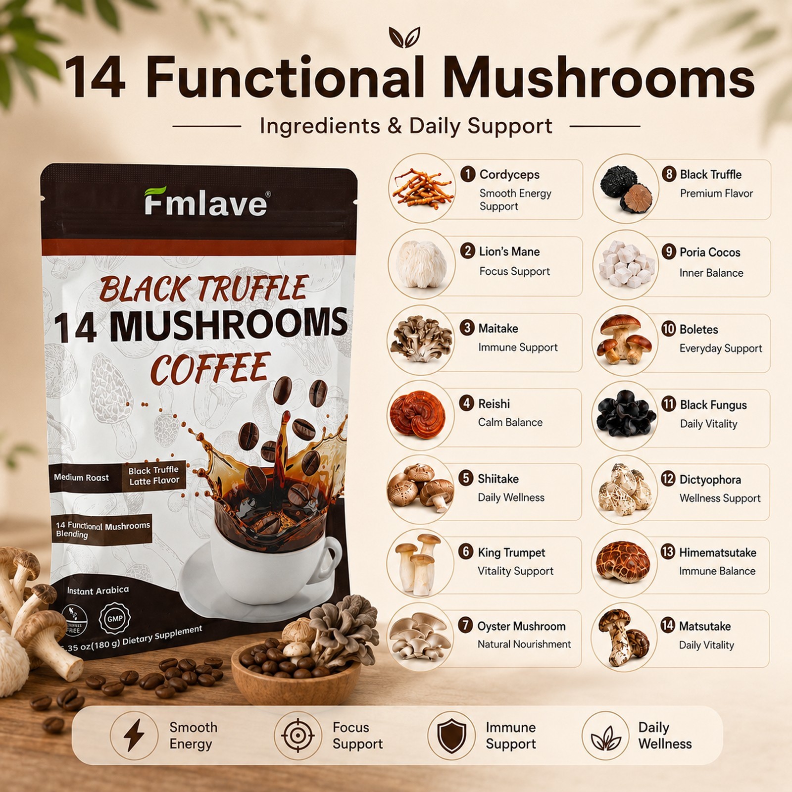 3 Pack Organic Mushroom Coffee 100% Authentic FREE SHIPPING Energy, Focus Immune