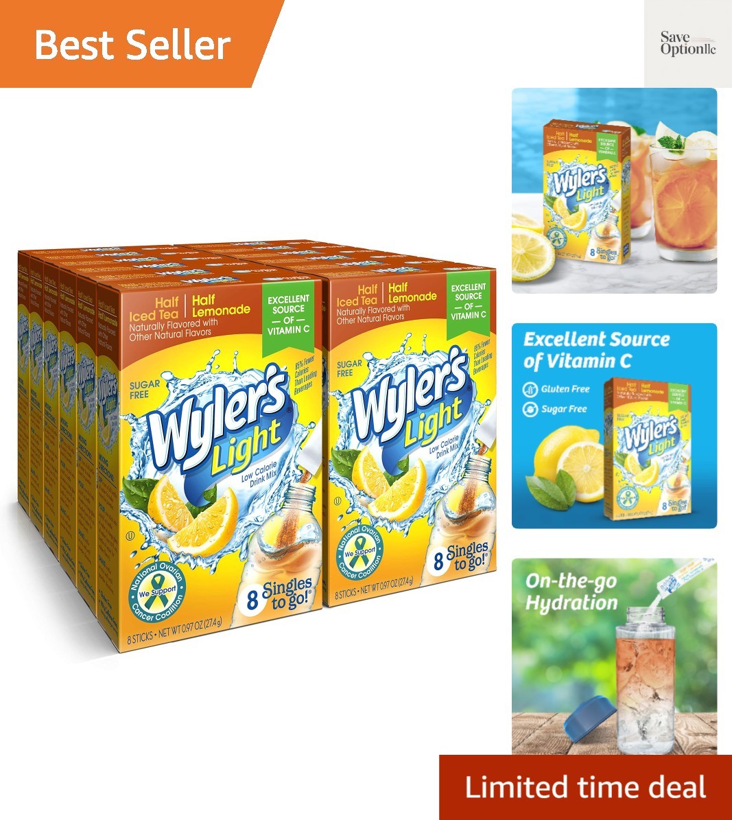 Singles To Go Powder Packets, Water Drink Mix, Half Iced Tea/Half Lemonade, 9…