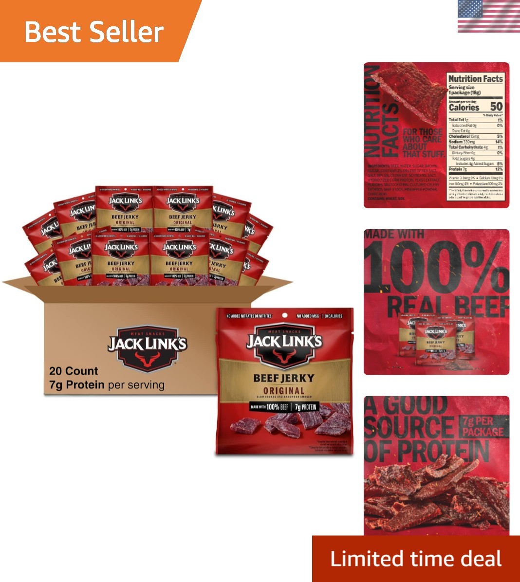 Beef Jerky Multipack – – Made with 100% Real Beef – Ready to Eat Real Meat P…