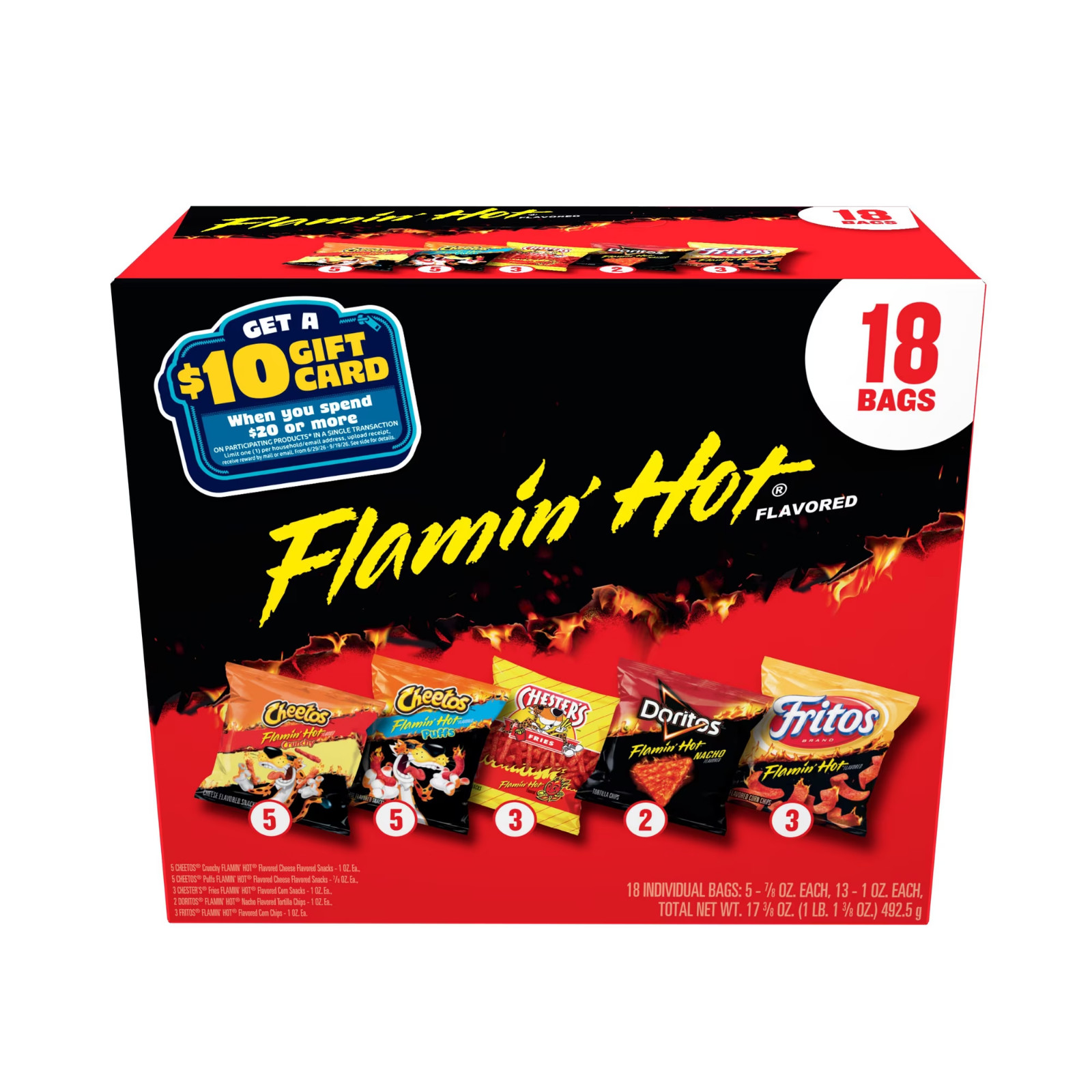 Frito-Lay Flamin’ Hot Mix Variety pack Snack Chips, 18 Count Multipack