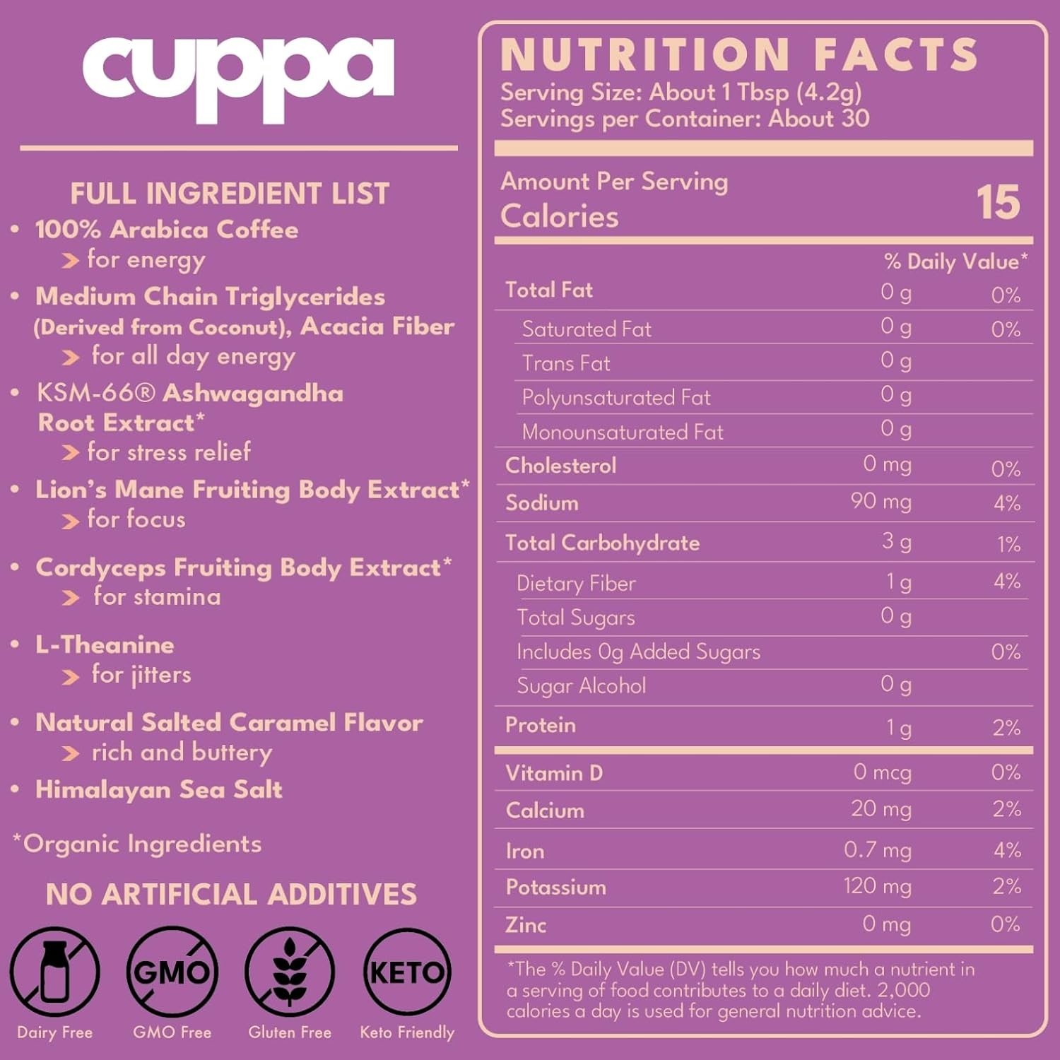 Cuppa Salted Caramel Healthy Mushroom Instant Coffee – 60 Servings