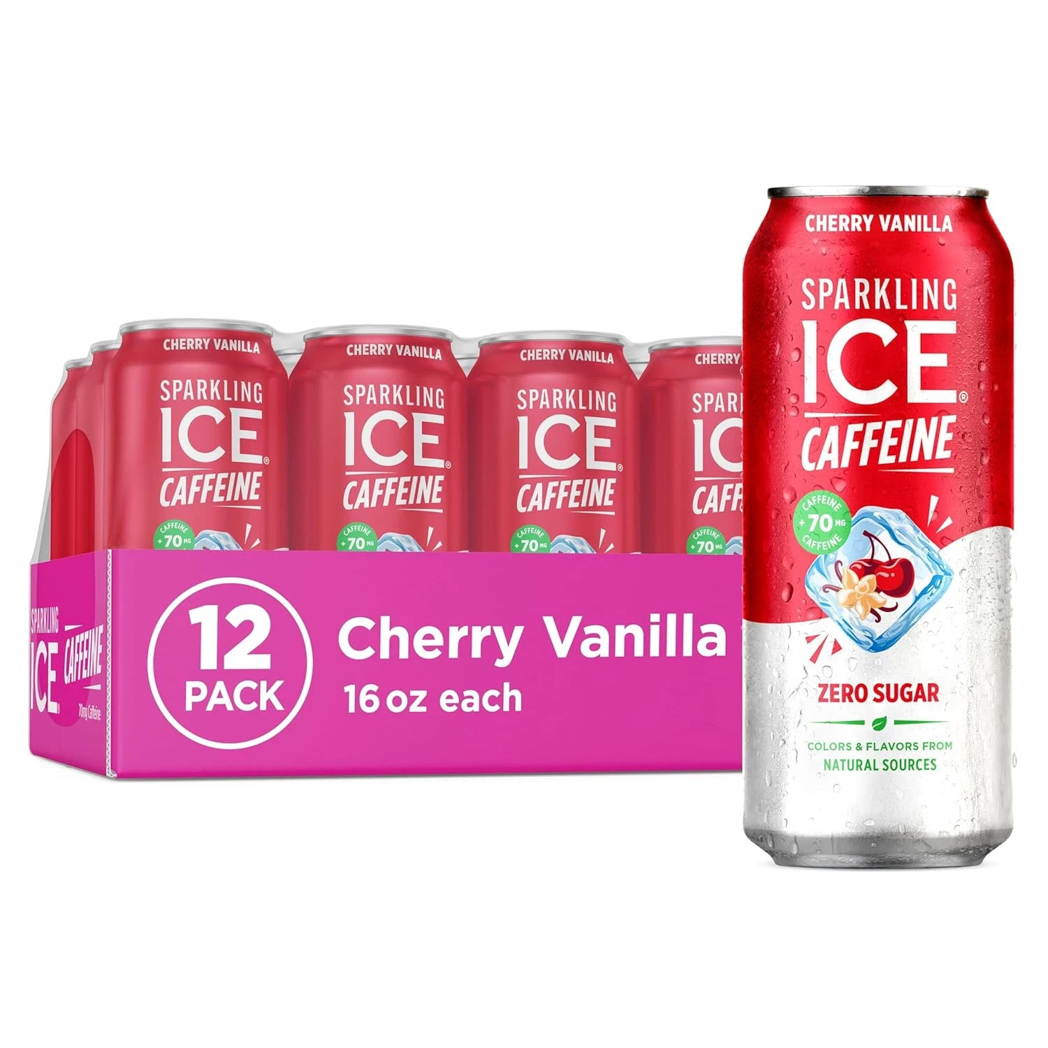 Sparkling Ice Caffeine Cherry Vanilla Sparkling Water with Caffeine Zero Sugar