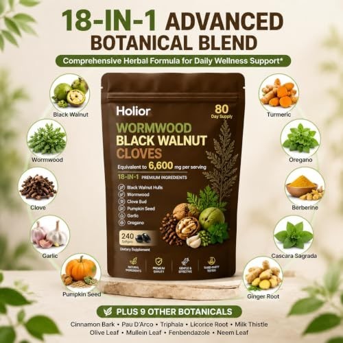 Holior 18-in-1 Black Walnut & Wormwood Herbal Blend for 240 Count (Pack of 1)