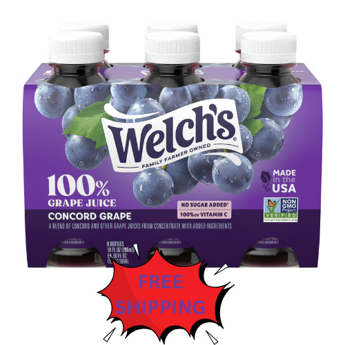 Pack of 6 Welch’s 100% Concord Grape Juice, 10 fl oz Portable Bottles…