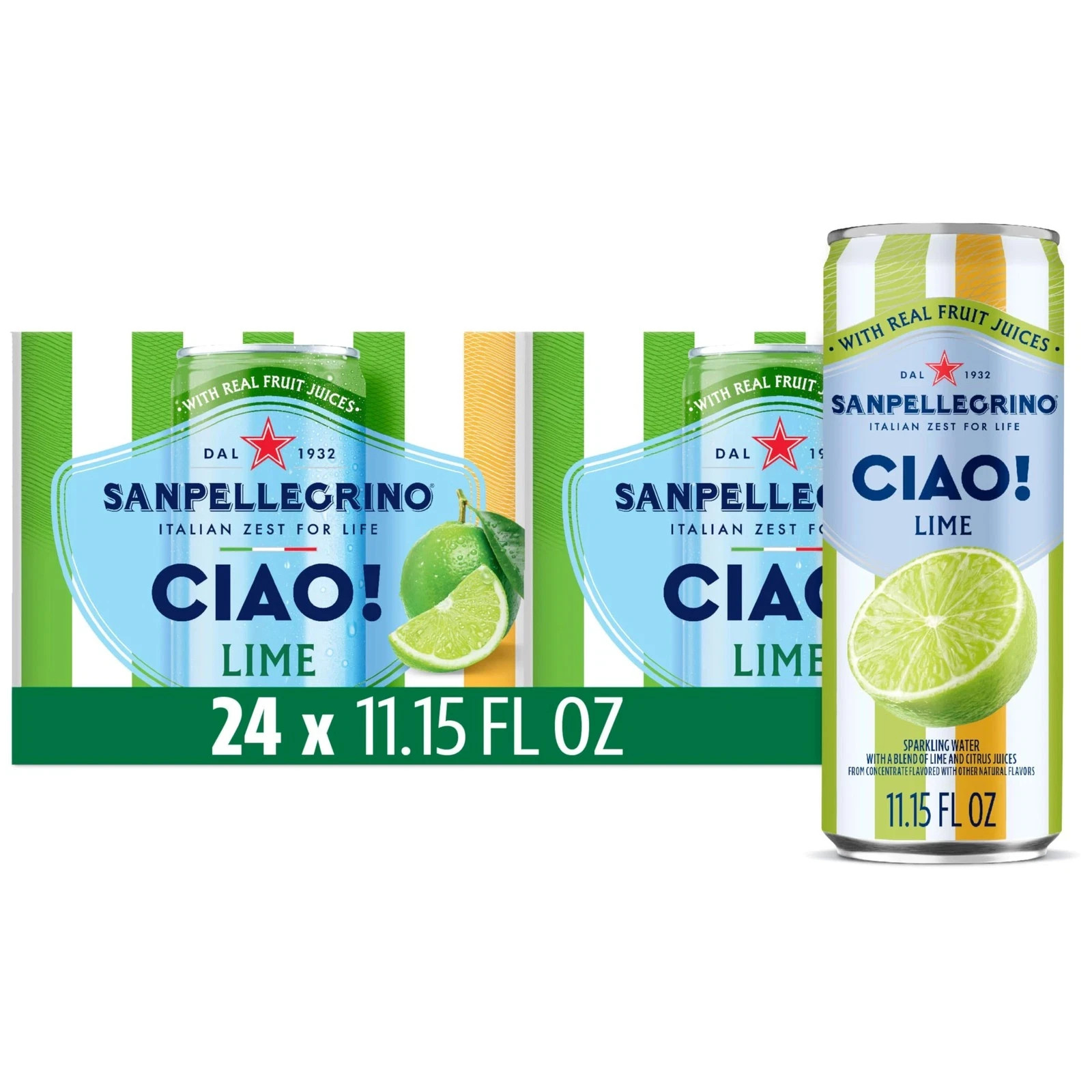 Sanpellegrino CIAO Lime Sparkling Flavored Water with Real Fruit Juices, 24 Pack