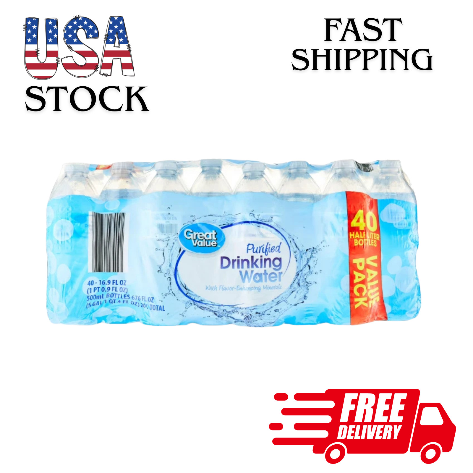 Great Value Purified Drinking Water, 16.9 fl oz Bottles, 40 Count Pack*******