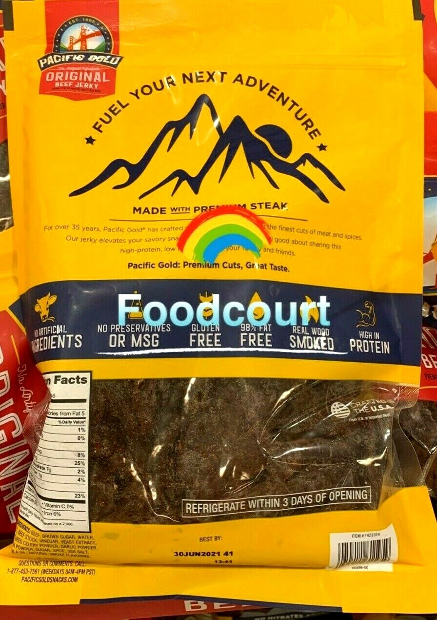 2 Packs Pacific Gold Natural Wood Smoked Original Beef Jerky 16 oz Each Pack