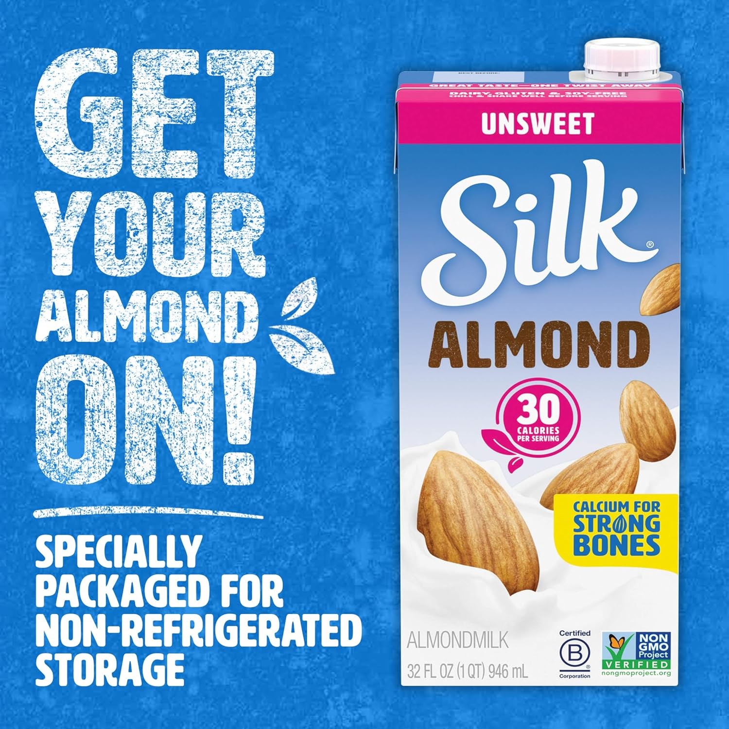 Silk Shelf-Stable Almond Milk, Unsweetened, Dairy-Free, Vegan, Non-GMO Project