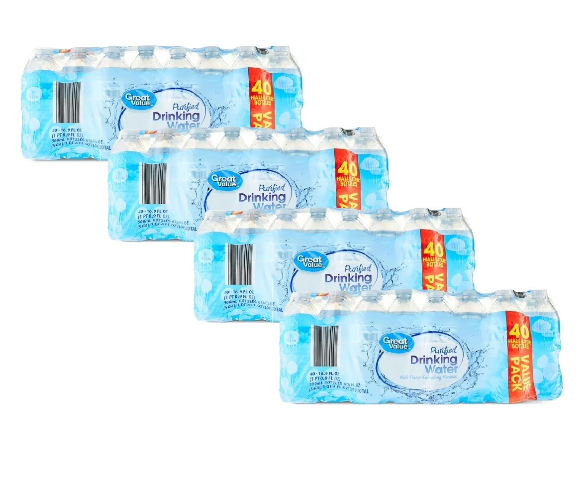 NEW (4 pack) 16.9 Fl. Oz., Great Value Purified Drinking Water, 40 Count