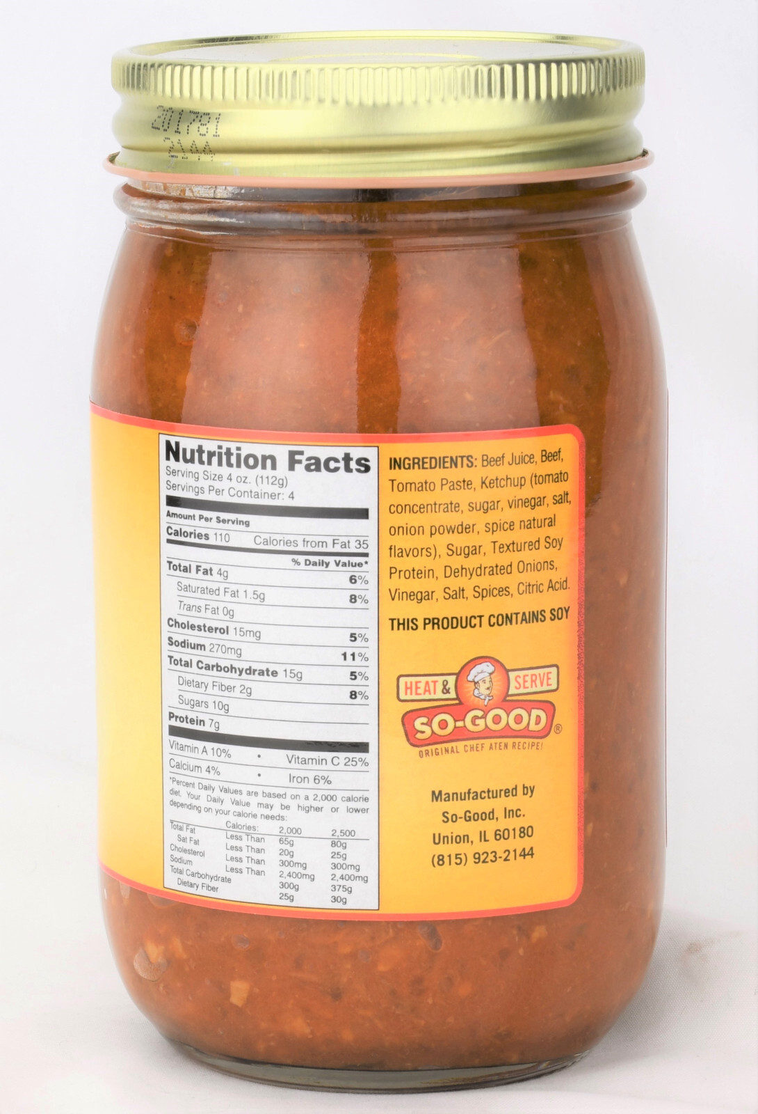 So-Good BBQ Beef Filling with Shredded Beef 16 oz Glass Jar – Heat and Serve