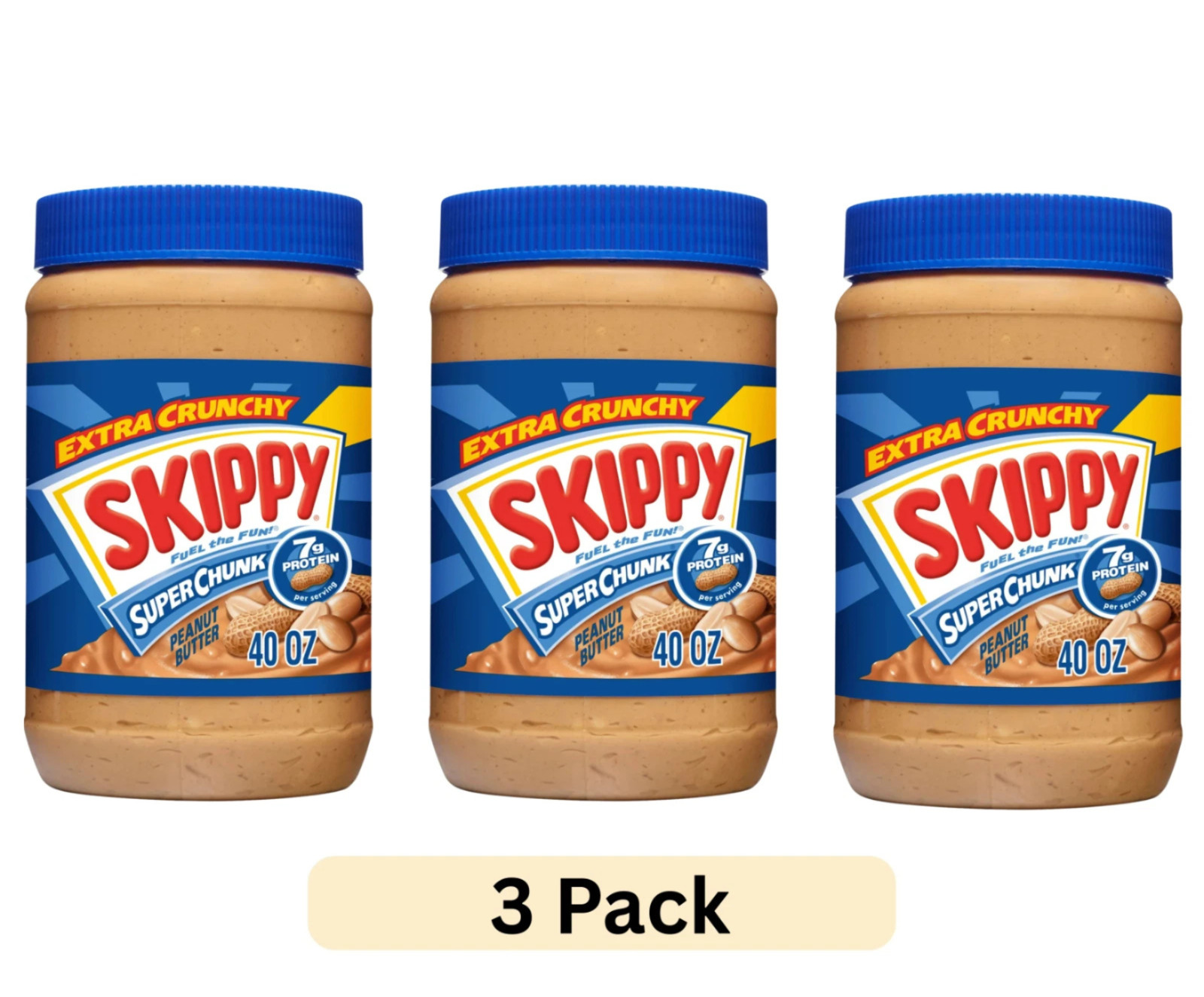 (3 pack) SKIPPY SUPER CHUNK Peanut Butter, 7 g Protein, 40 oz Plastic Jar