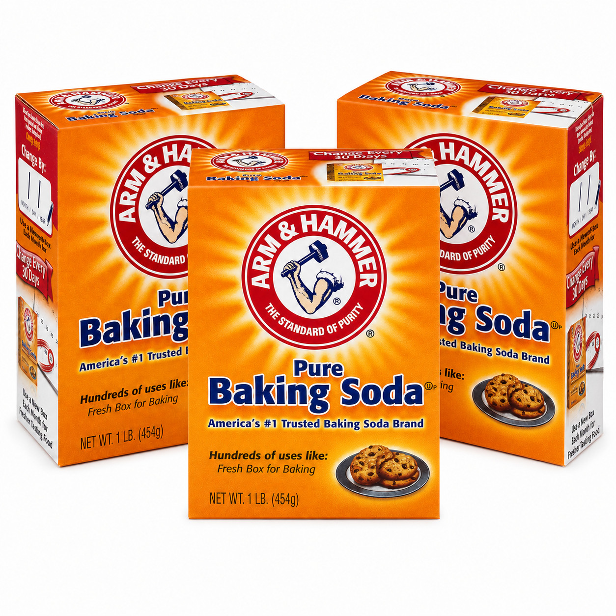 Arm & Hammer Pure Baking Soda 1 lb Boxes 3 Pack Cleaning Baking Deodorizer