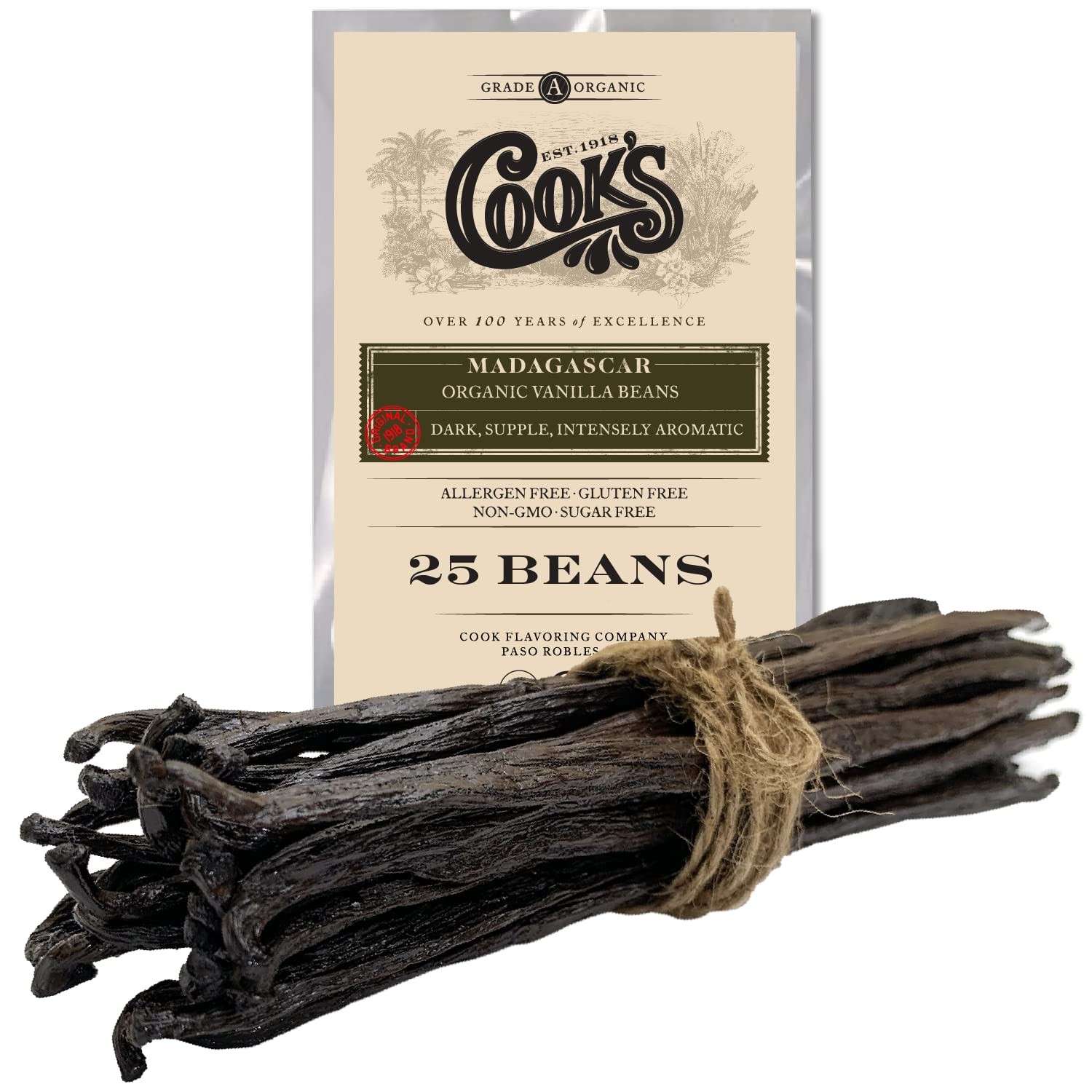 25 Organic Madagascar Whole Vanilla Beans, Grade A Pods for Extract & Bakin