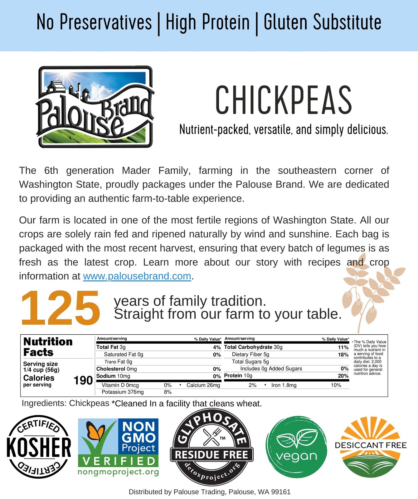 Palouse Brand Chickpeas/Garbanzo Beans 5 lb Burlap Bag