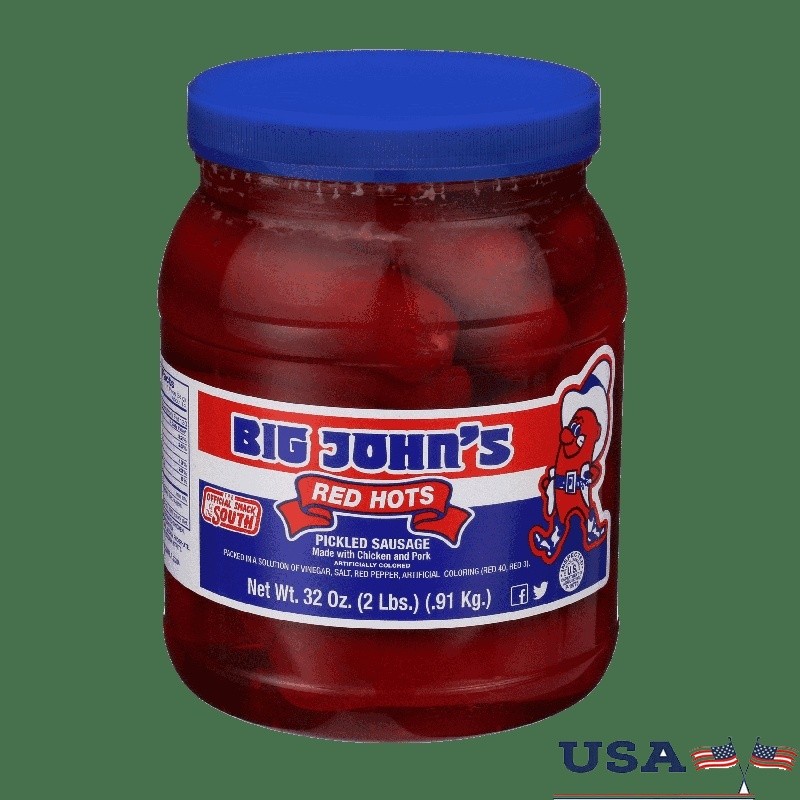 Red Hots Pickled Sausage Low Carb Snack Meat Links Protein Packed Resealable Jar