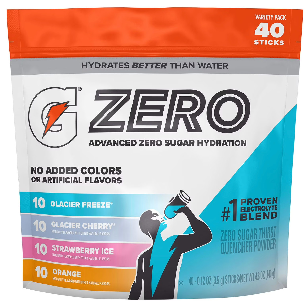 Gatorade G Zero Powder Variety Pack 40 Sticks New Sealed Zero Sugar Electrolyte