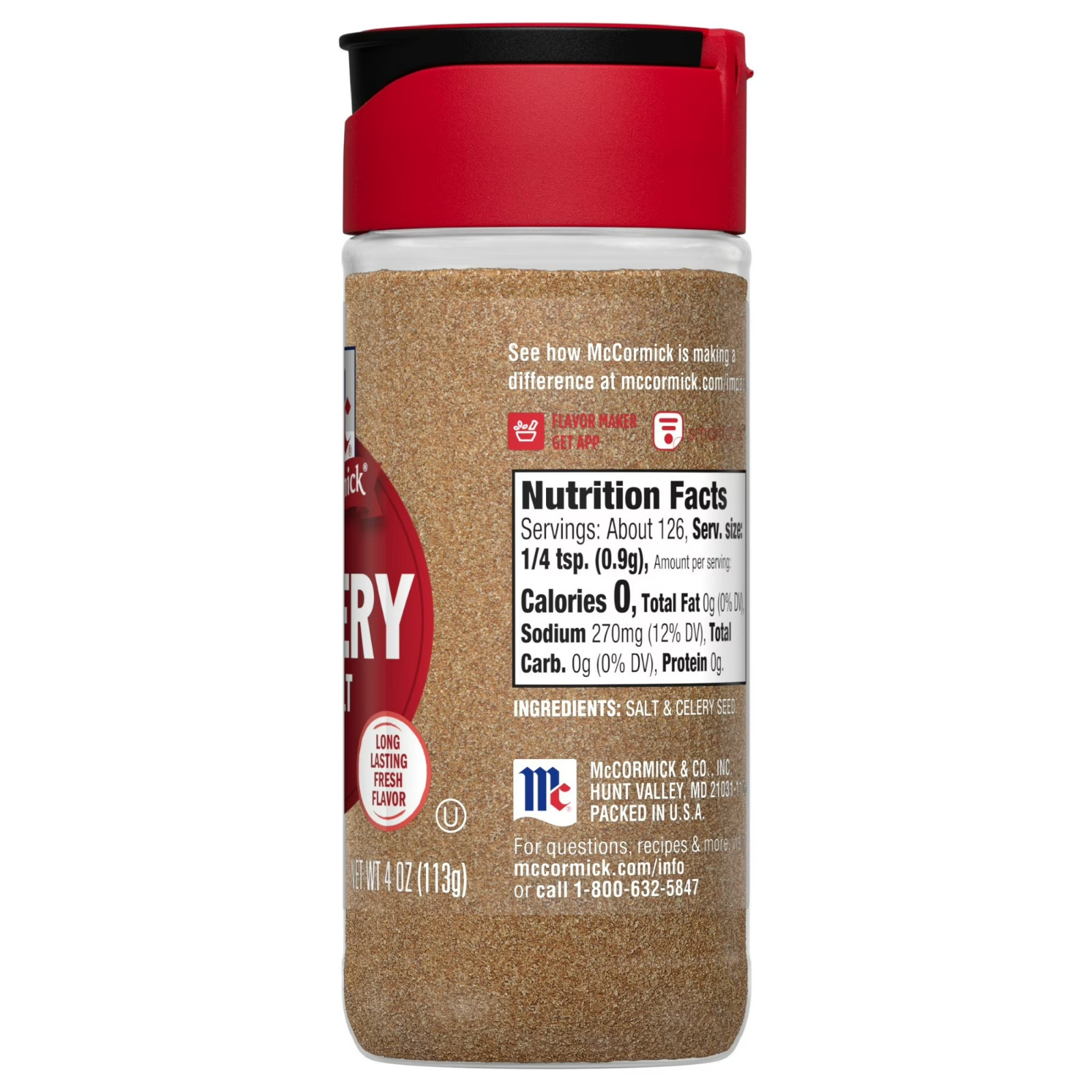 McCormick Kosher Celery Salt, 4.0 oz Bottle