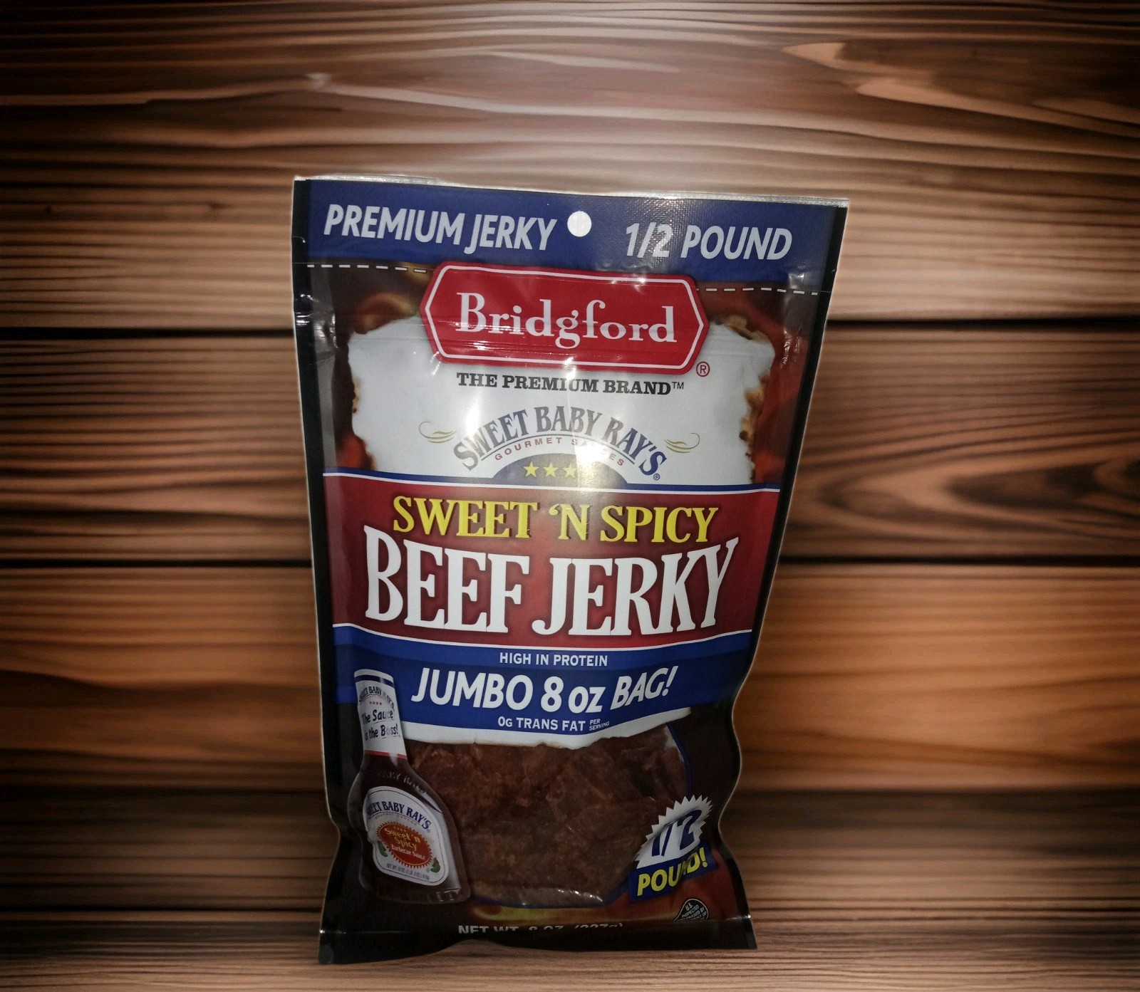Bridgford Sweet ‘N Spicy Beef Jerky 8oz 1/2 Pound Bag Snack(SWEET BABY RAY’S S&S