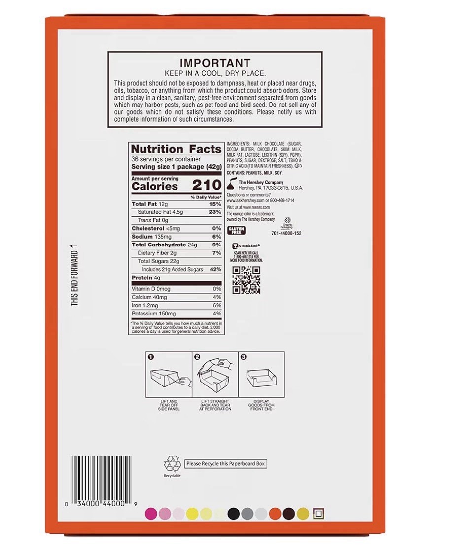 REESE’S Milk Chocolate Peanut Butter Cups, Candy Packs, 1.5 oz (36 Count)