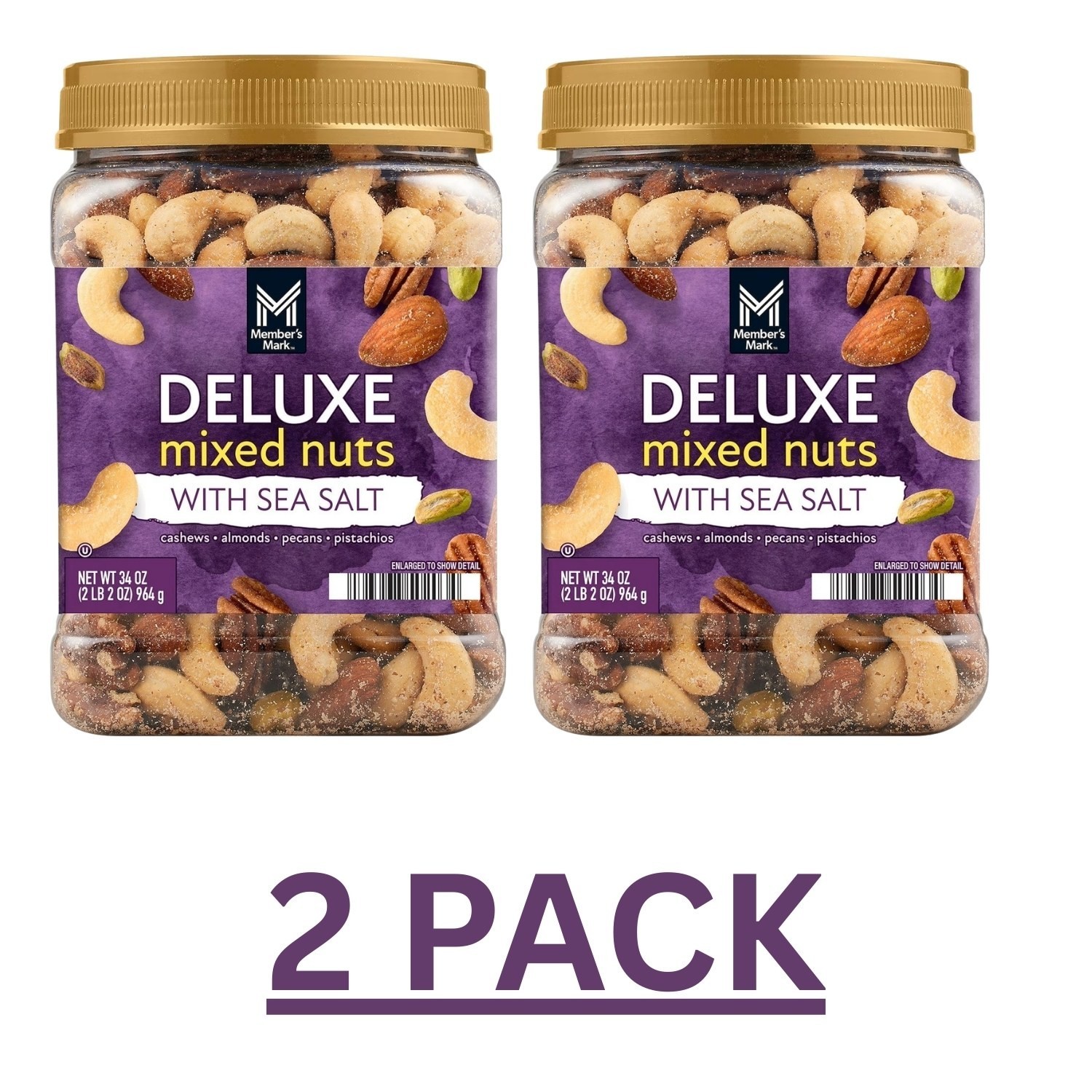 2 PACK – Member’s Mark Deluxe Mixed Nuts with Sea Salt(34 oz Each) Free Shipping