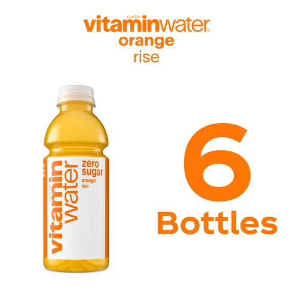 vitaminwater Rise Zero Sugar Orange Flavored Water Beverage, 16.9 fl oz, 6 Pack-