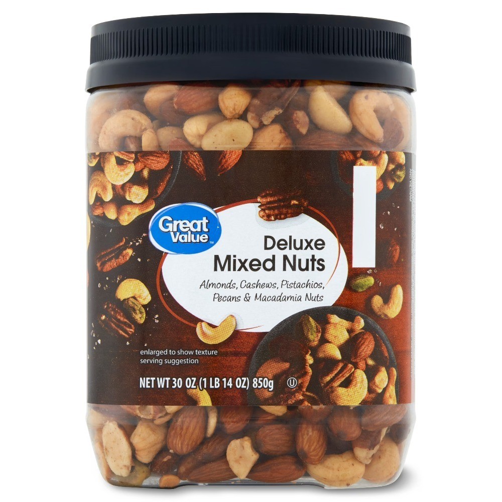 Deluxe Mixed Nuts in Resealable Bag 30 oz Large Canister Fresh Roasted Salted