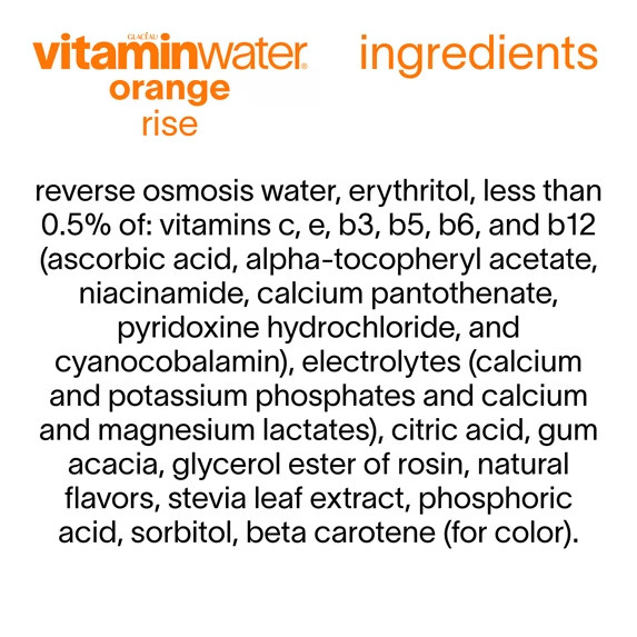 vitaminwater Rise Zero Sugar Orange Flavored Water Beverage, 16.9 fl oz, 6 Pack-
