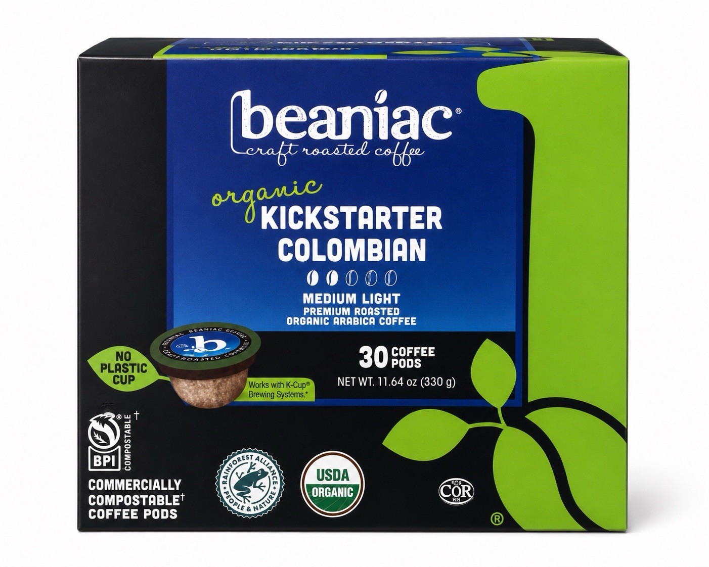 Beaniac Organic Kickstarter Colombian – Medium Light Roast – Single Compost Pods