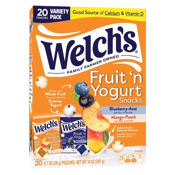 Welch’s Fruit ‘N Yogurt Blueberry-Acai. & Mango-Peach Soft Fruit Snacks, .7 oz