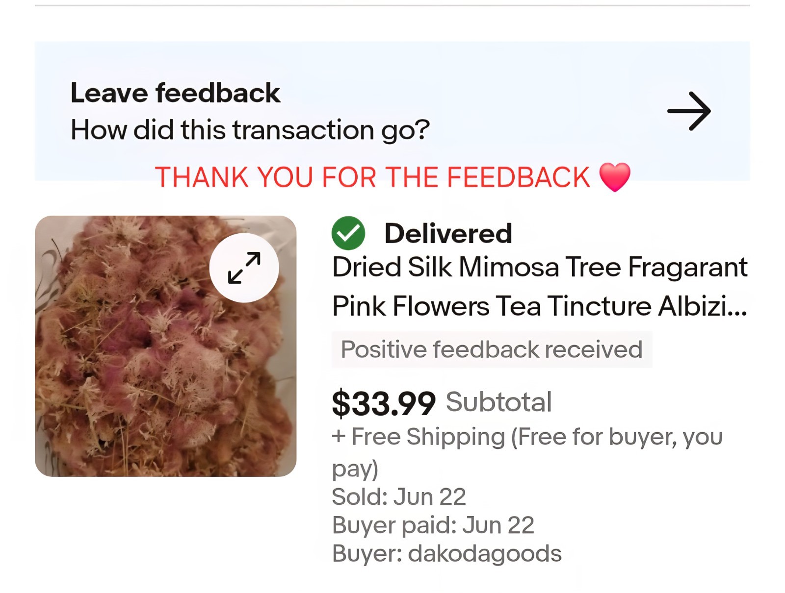 Dried Silk Mimosa Tree Fragarant Pink Flowers Tea Tincture Albizia Julibrissin