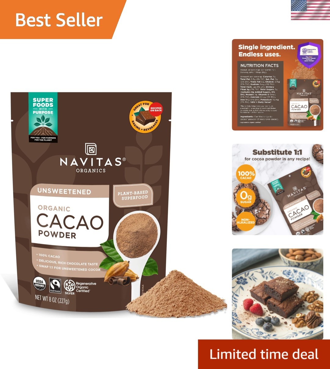 Navitas Organics Cacao Powder – Cocoa Powder Substitute 1:1, For Hot Chocolat…