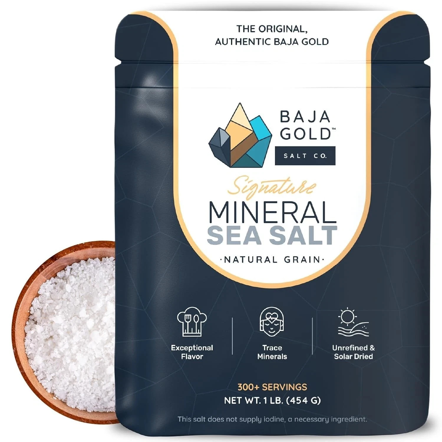 Baja Gold Mineral Sea Salt Natural Grain Crystals 1 Lb Bag Organic Trace Mineral