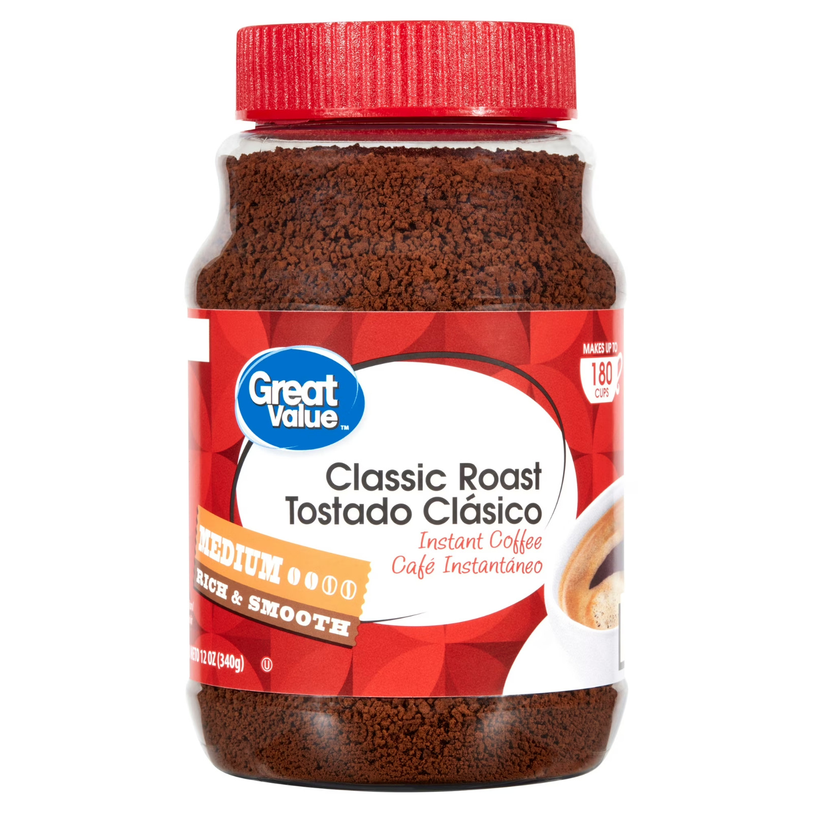 (PACK OF 2) Great Value Classic Medium Roast Instant Coffee, 12 oz