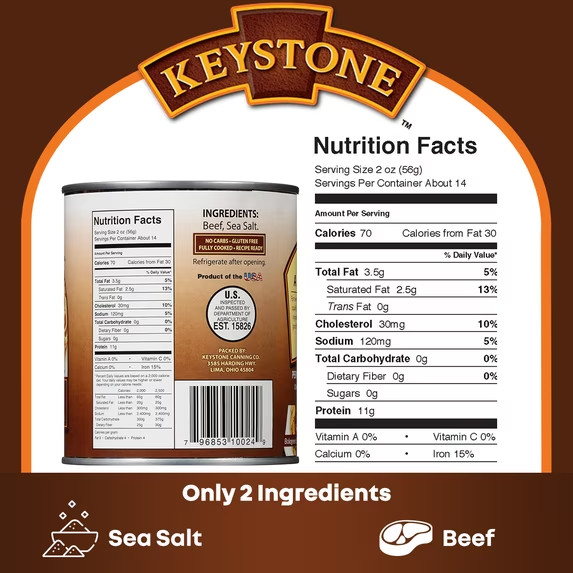 Keystone All natural Ground Beef 28 oz Can, Free Shipping******