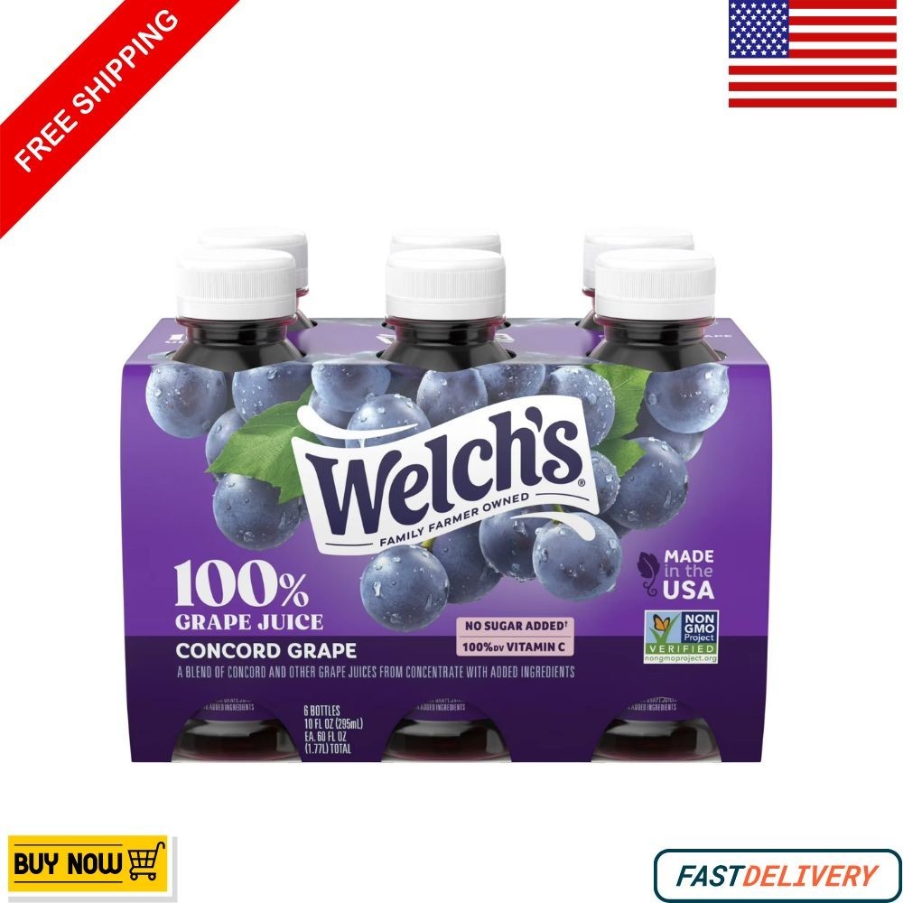 [6-Pack] Welch’s 100% Concord Grape Juice | 10 fl oz Portable Bottles