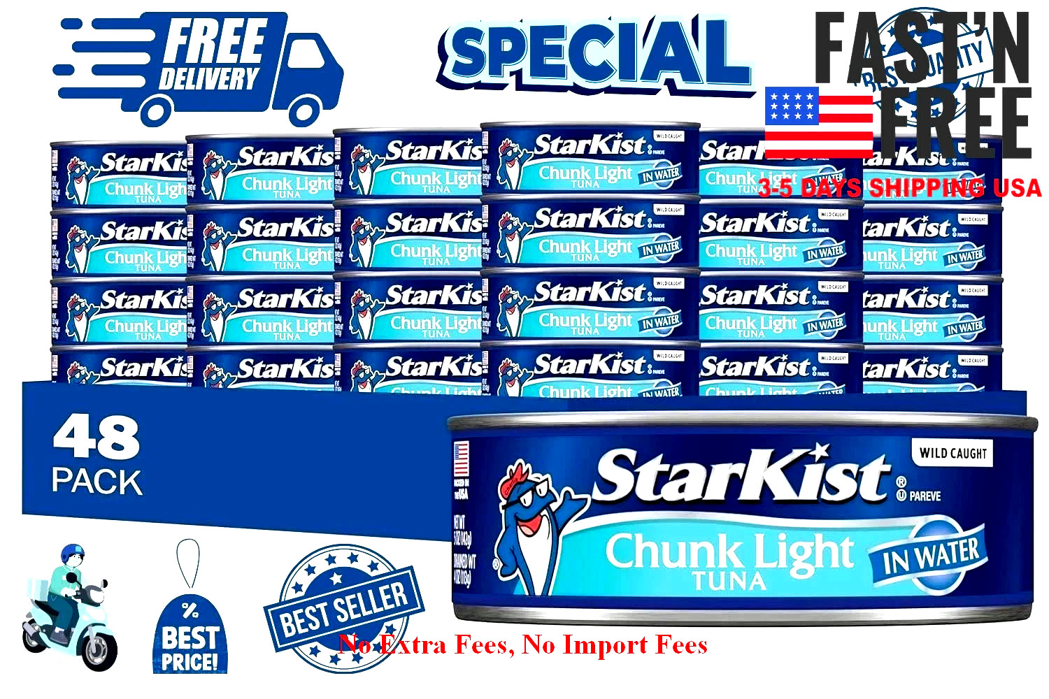 StarKist Chunk Light Tuna in Water 5 oz 48 Pack Canned Tuna Fish Wild Caught fas