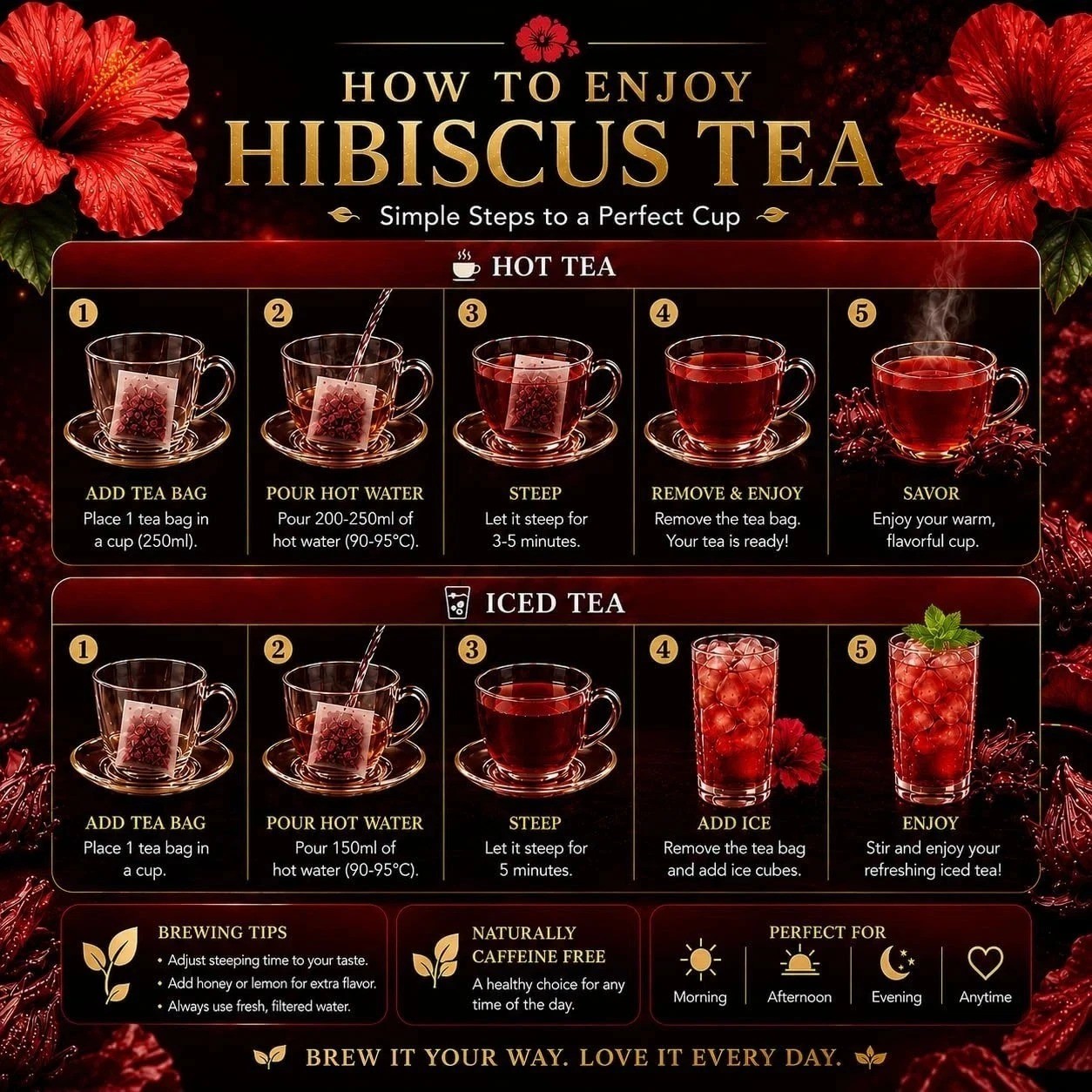 Premium 80 Hibiscus Flowers Tea Bags, 100% Natural, Handmade & Pure from Hibi