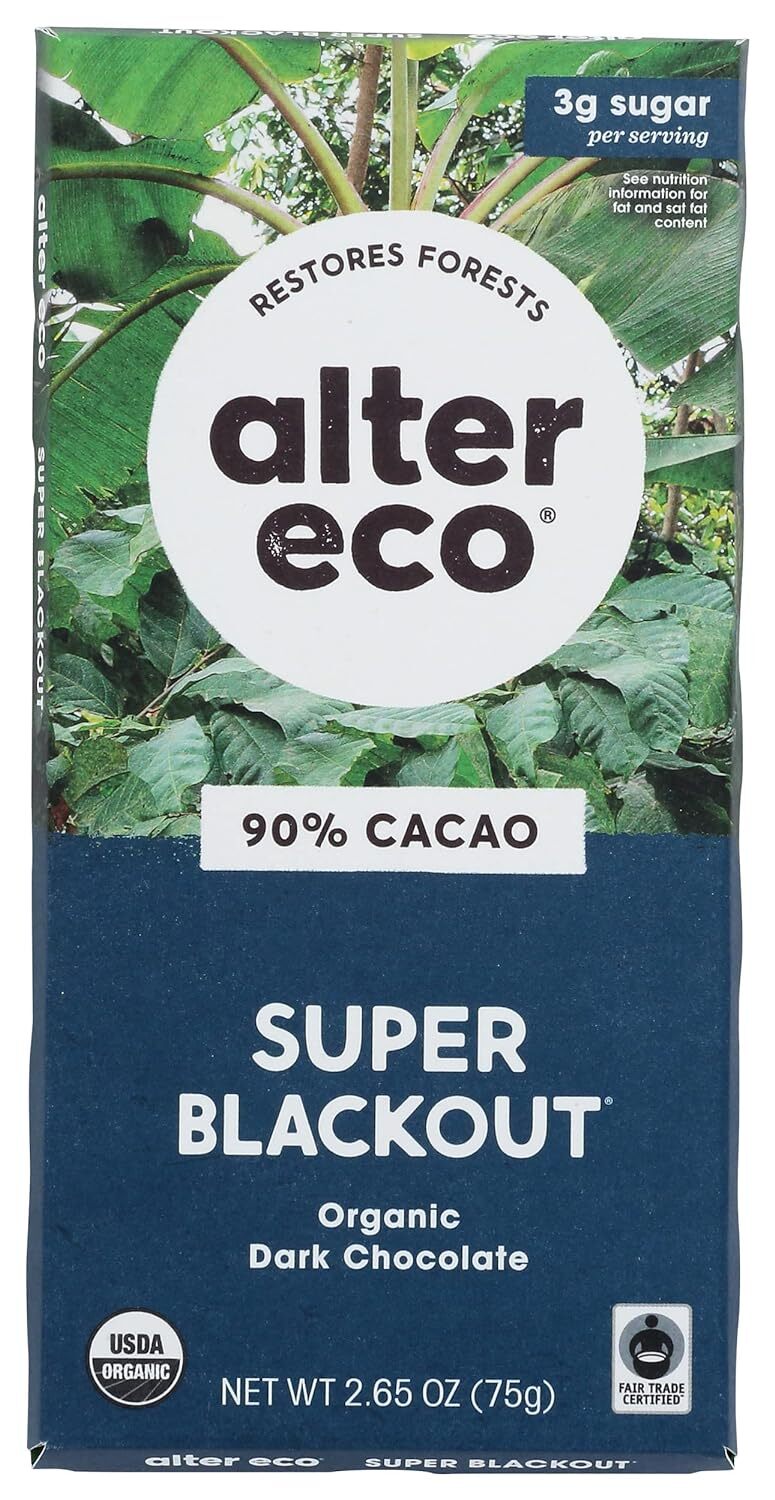 Alter Eco Organic Chocolate Bar Dark Super Blackout 2.65 Oz