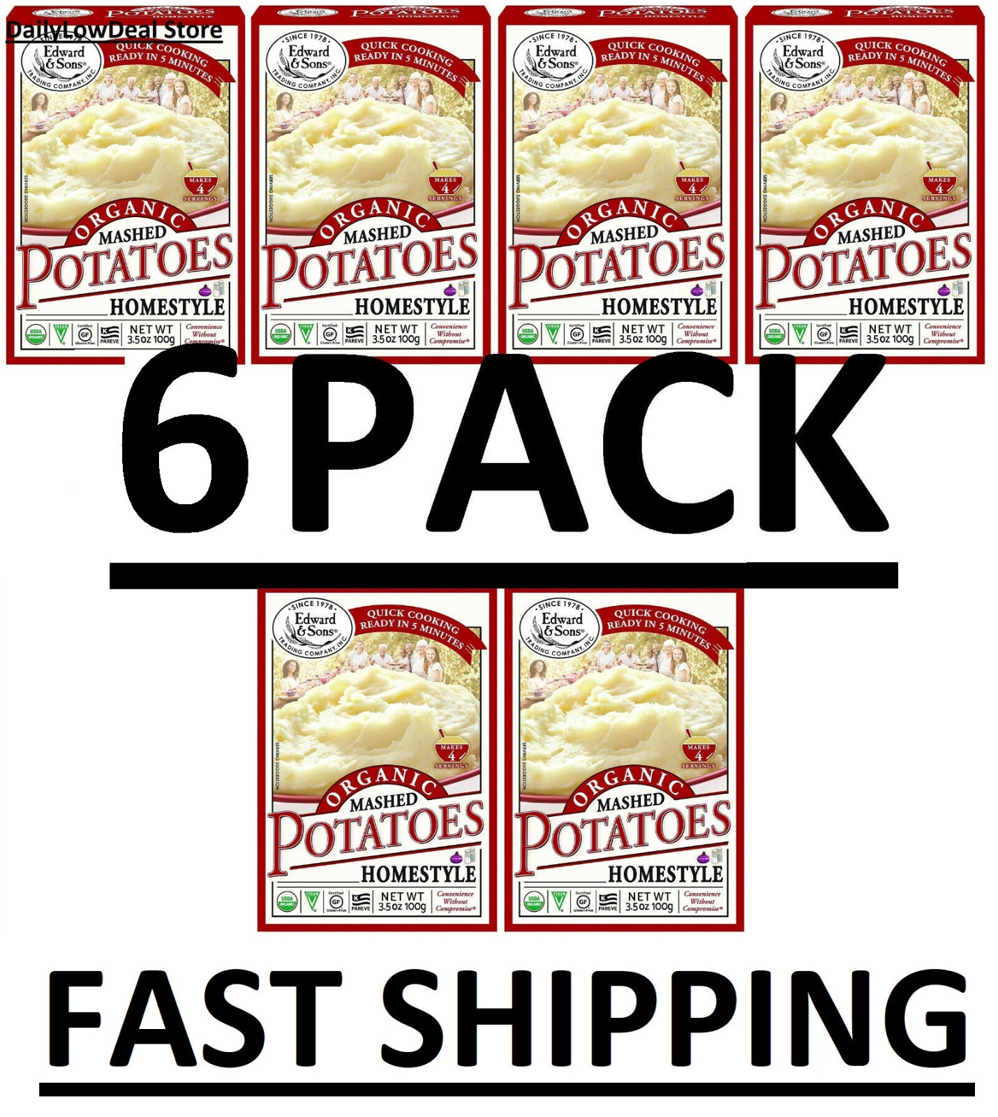 6-PACK Edward & Sons Organic Mashed Potatoes Home Style, 3.5 Ounce Boxes