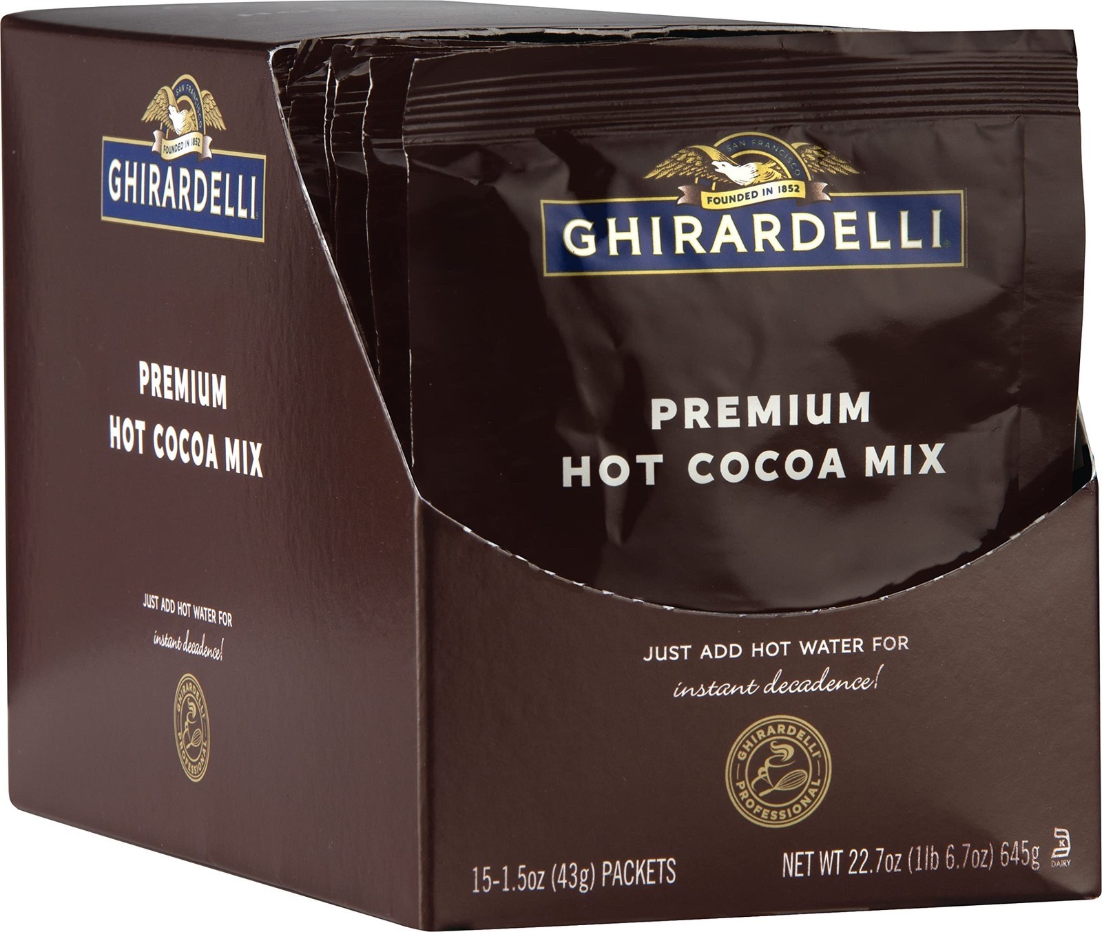 Ghirardelli Premium Hot Cocoa Envelopes, Rich Chocolate, 15 Packets Total