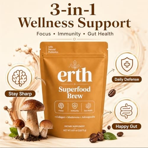 Earth Superfood Brew Coffee, With Collagen Mushroom Ashwagandha Support Focus, G