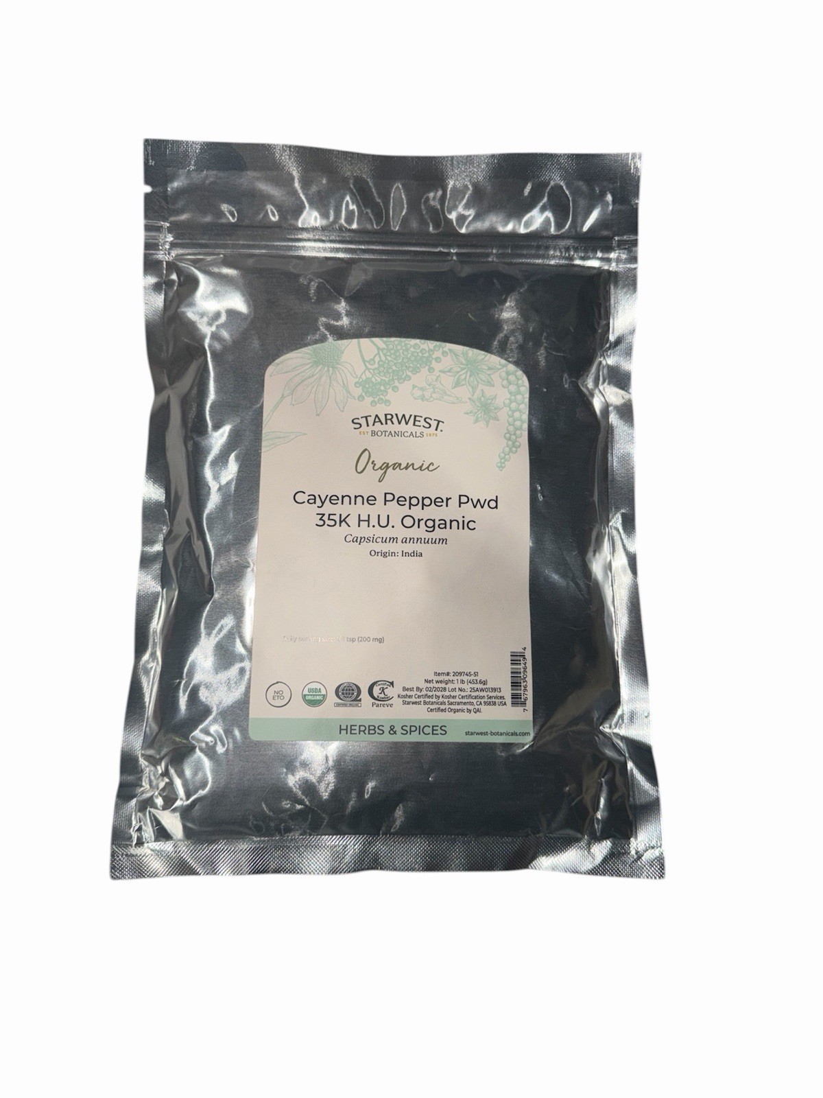 Organic Cayenne Pepper Powder 35K H. U. – 1 Pound, Kosher Quality