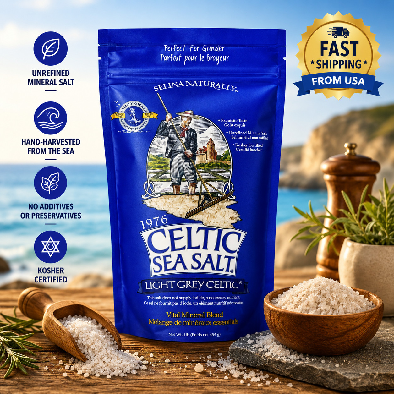 Light Grey Celtic Sea Salt 1 Pound Resealable Bag – Additive-Free, Delicious Sea