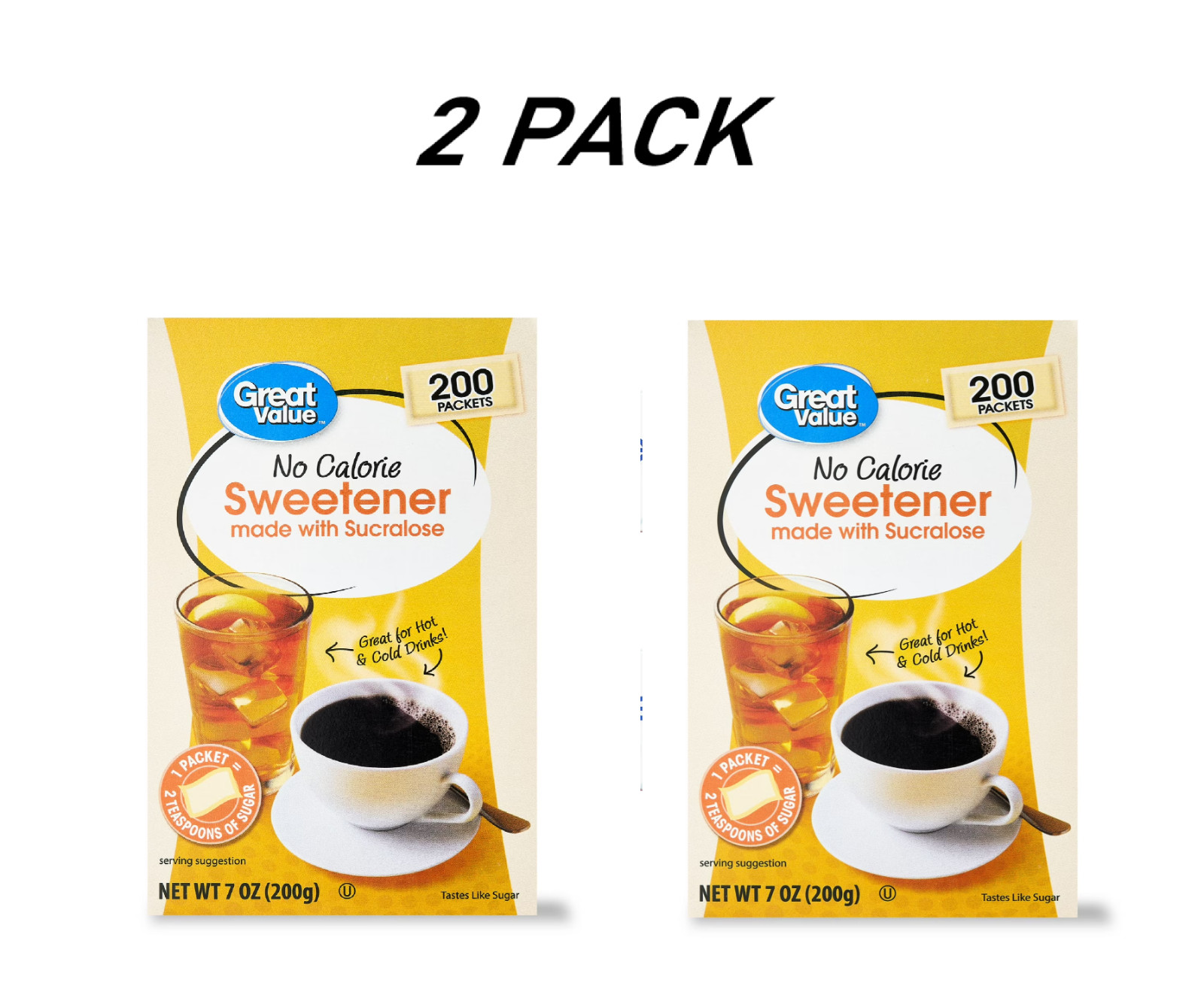 ( 2 PACK) Great Value No Calorie Sweetener, 200 Count, 7 oz.