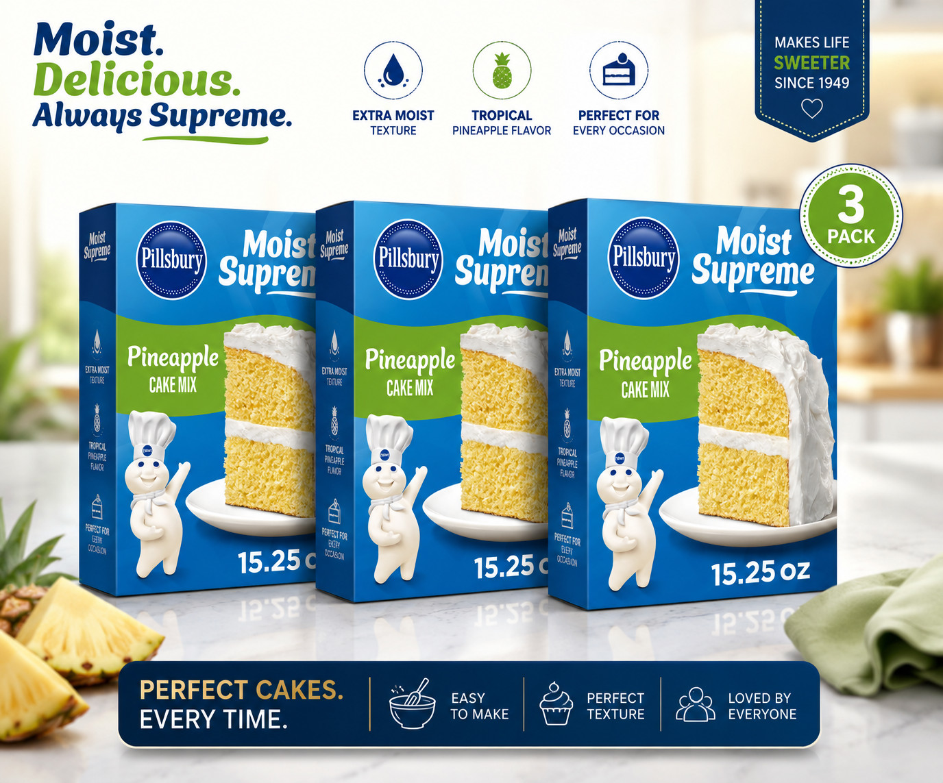 Pillsbury Moist Supreme Pineapple Cake Mix 3 Pack