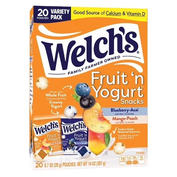 Welch’s Fruit ‘N Yogurt Blueberry-Acai. & Mango-Peach Soft Fruit Snacks, .7 oz