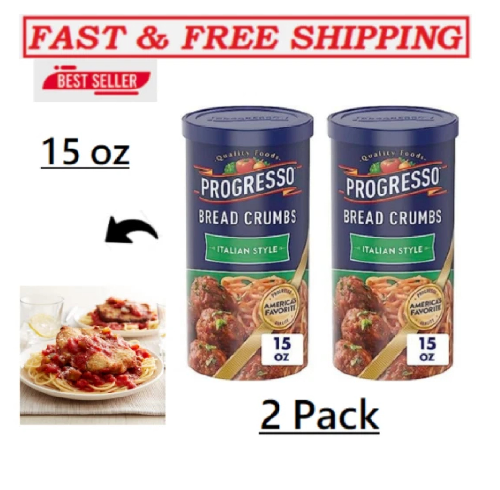 (Pack of 2) Progresso Italian Style Bread Crumbs, (15 oz). Great Price